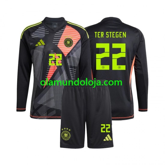 Camisola Alemanha Ter Stegen 22 Guarda-redes Criança Equipamento Primeiro Euro 2024 Manga Comprida